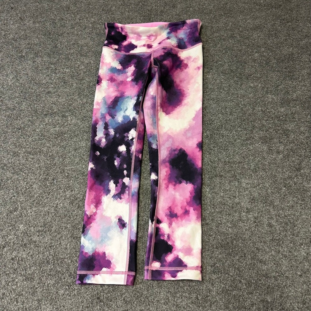 Lululemon Leggings Womens Size 2 SoulCycle Purple Pink Watercolor Pixel Crop